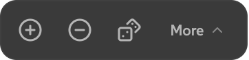 Floating toolbar pill with add, remove, shuffle, and More buttons.