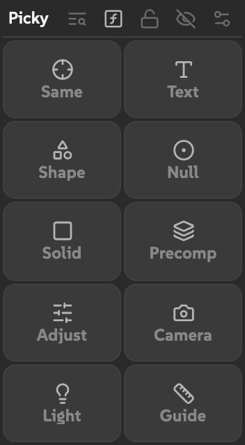 Picky at a medium dock width with a tighter grid, reduced top bar, and hidden secondary UI.