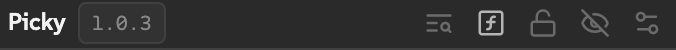 Picky top bar showing the title, version, search, functions, lock, shy, and settings buttons.